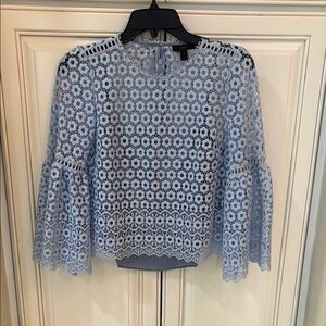 J. Crew Blue Cropped Bell Sleeve Blouse